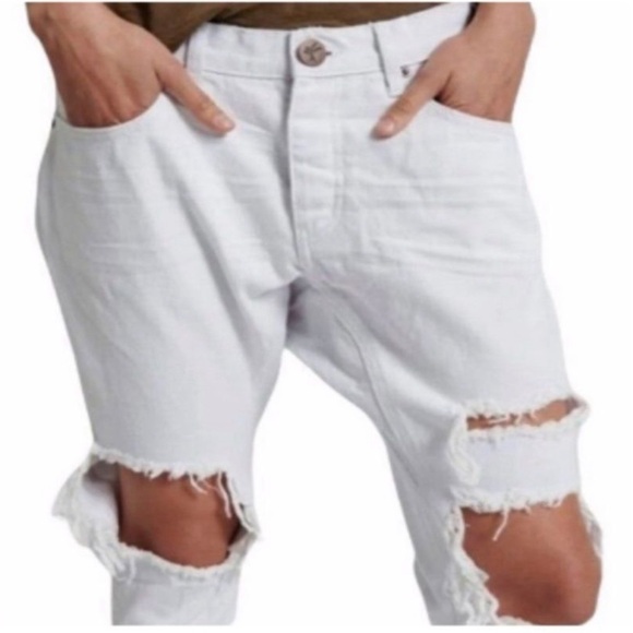 One Teaspoon Saints Long Rise Low Waist Distressed Baggy White Denim Jeans 24 - Picture 2 of 8